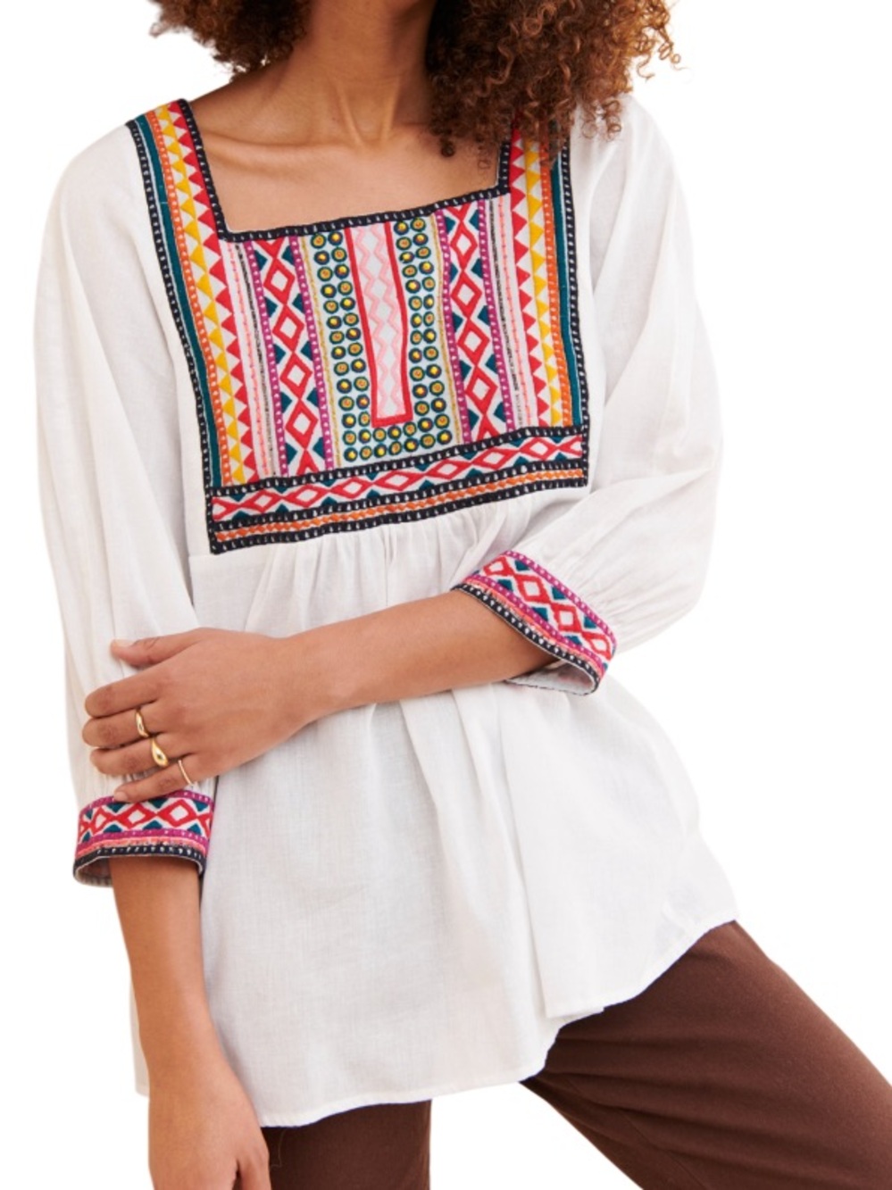 Anthropologie Embroidered Boho Peasant Top. Textured. Size S. Lightweight
